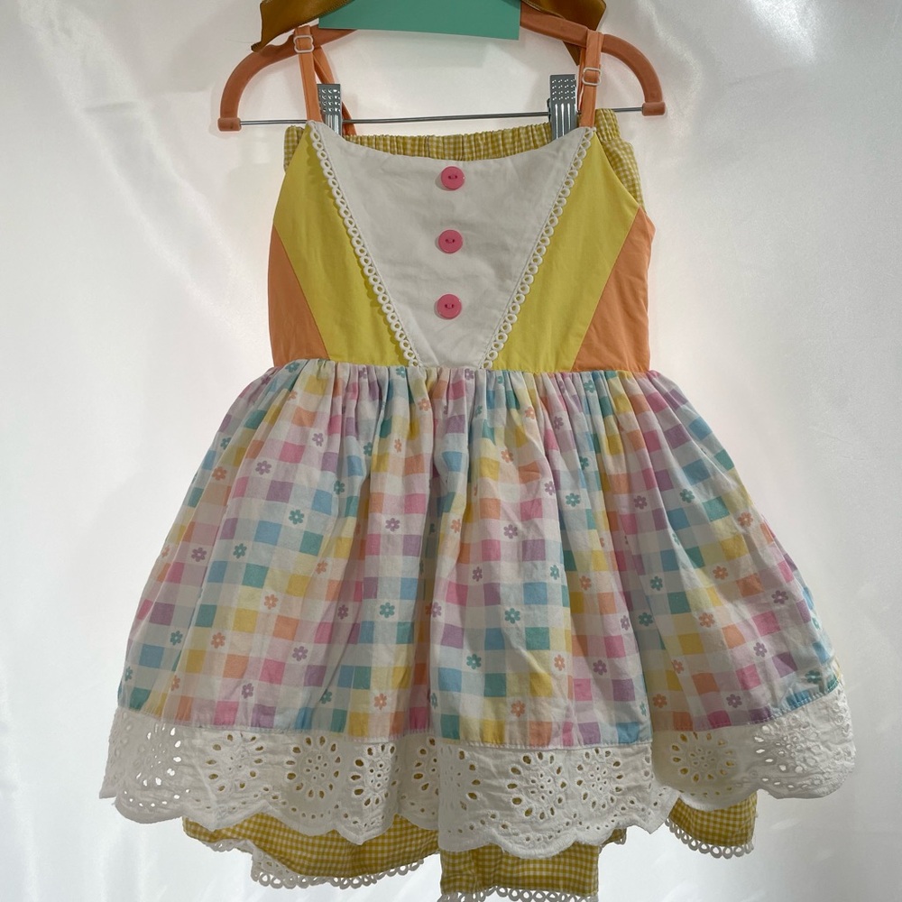 Charming Multicolor Kids Dress with Button Accents